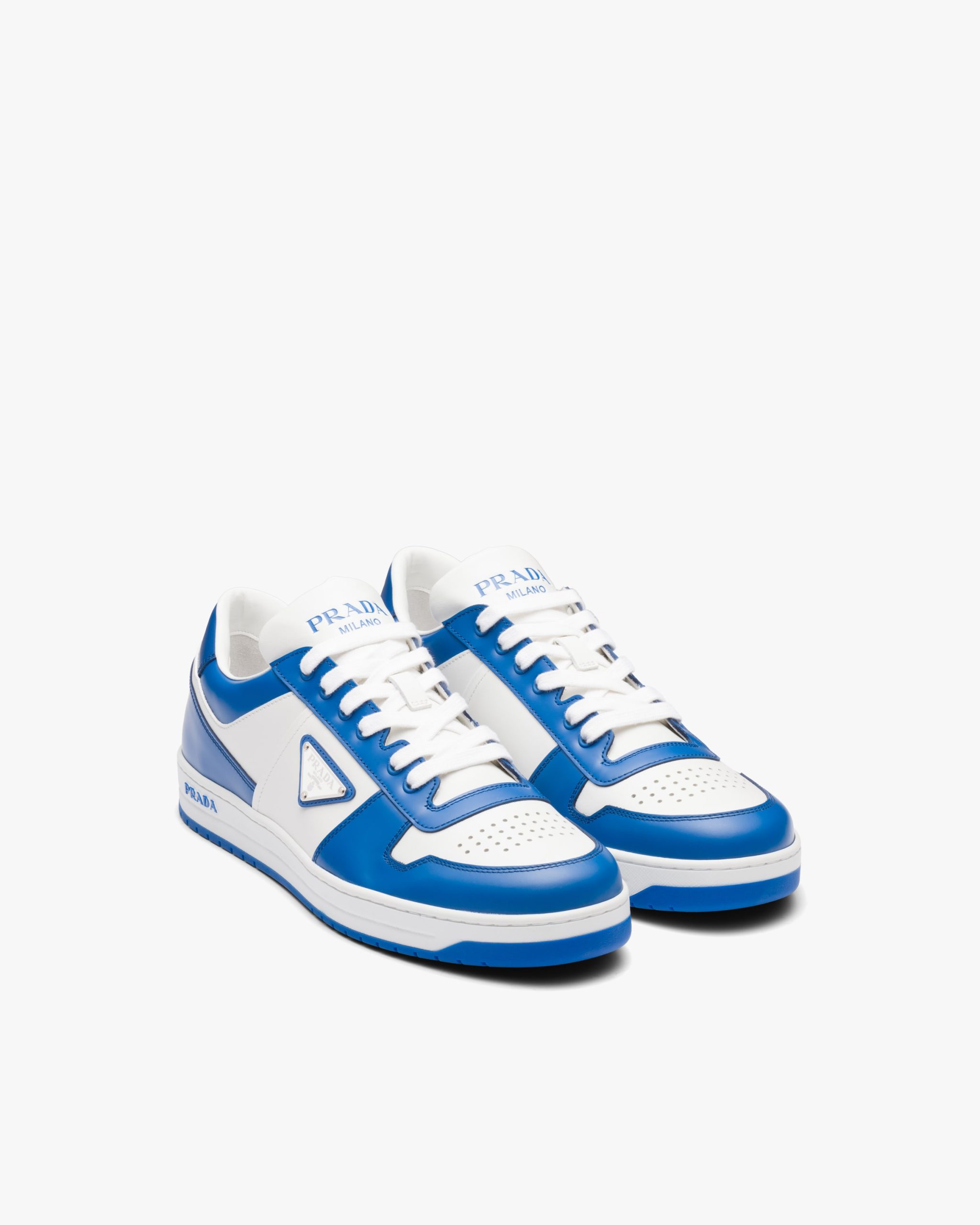 White/cobalt Blue Downtown leather sneakers - Fake Prada Store