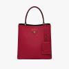 Fiery Red/black Medium Saffiano Leather Prada Panier Bag
