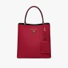 Fiery Red/black Medium Saffiano Leather Prada Panier Bag - Image 7